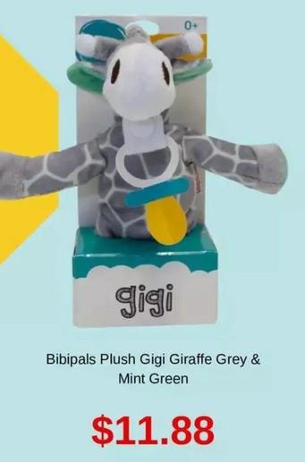 Bibipals Plush Gigi Giraffe Grey & Mint Green offers at $11.88 in Baby Bunting