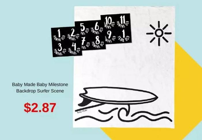 Baby Made Baby Milestone Backdrop Surfer Scene offers at $2.87 in Baby Bunting