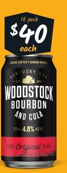 Woodstock - Bourbon & Cola 4.8% Premix Cans 375ml offers at $40 in Cellarbrations