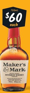 Maker's Mark - Kentucky Straight Bourbon Whisky offers at $60 in Cellarbrations