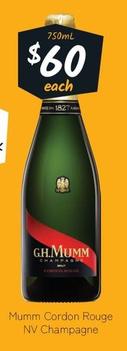 Mumm - Cordon Rouge Nv Champagne offers at $62 in Cellarbrations