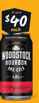Woodstock - Bourbon & Cola 4.8% Premix Cans 375ml offers at $40 in Cellarbrations