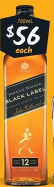 Johnnie Walker - Black Label Blended Scotch Whisky offers at $56 in Cellarbrations