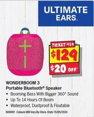 Ultimate Ears - WONDERBOOM 3 Portable Bluetooth Speaker offers at $129 in JB Hi Fi