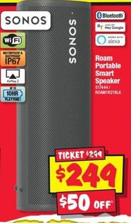 Sonos - Roam Portable Smart Speaker offers at $249 in JB Hi Fi