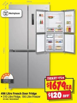 Westinghouse - 496 Litre French Door Fridge offers at $1679 in JB Hi Fi