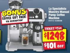De Longhi - La Specialista Maestro Manual Pump Coffee Machine offers at $1298 in JB Hi Fi