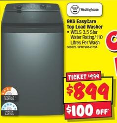 Westinghouse - 9KG EasyCare Top Load Washer offers at $899 in JB Hi Fi