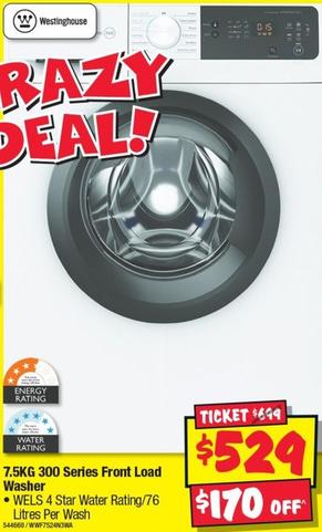 Westinghouse - 7.5KG 300 Series Front Load Washer offers at $529 in JB Hi Fi