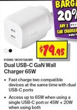 Belkin - Dual USB-C GaN Wall Charger 65W offers at $79.95 in JB Hi Fi