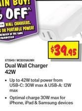 Belkin - Dual Wall Charger 42W  offers at $39.95 in JB Hi Fi