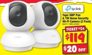 Tp Link - Tapo 3MP Pan & Tilt Home Security Wi-Fi Camera (2 Pack) offers at $119 in JB Hi Fi