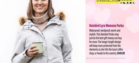 Rainbird Lyra Womens Parka offers at $149.99 in Aussie Disposals