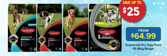 Purina - Supercoat Dry Dog Food 15-18kg Range offers at $64.99 in PetO