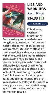 Lies And Weddings - Kevin Kwan offers at $34.99 in Collings Booksellers