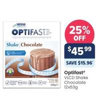 Optifast - Vlcd Shake Chocolate 12x53g offers at $45.99 in Advantage Pharmacy