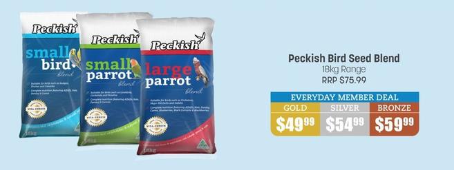 Peckish - Bird Seed Blend 18kg Range offers at $49.99 in Pets Domain