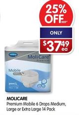 Molicare - Premium Mobile 6 Drops Medium, Large Or Extra Large 14 Pack offers at $37.49 in Alliance Pharmacy