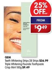 Gem - Triple Whitening Fluoride Toothpaste Crisp Mint 100g offers at $9.49 in Alliance Pharmacy