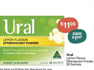 Ural - Lemon Flavour Effervescent Powder 28 Sachets offers at $11.99 in Pharmacy Best Buys