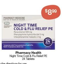 Pharmacy Health - Night Time Cold & Flu Relief Pe 24 Tablets offers at $8.99 in Pharmacy Best Buys