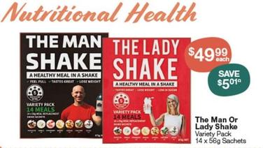 The Man Or Lady Shake - Variety Pack 14 X 56g Sachets offers at $49.99 in Pharmacy Best Buys