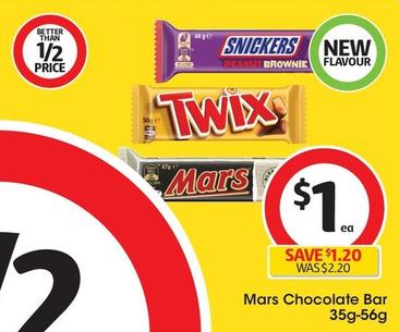 Mars - Chocolate Bar 35g-56g offers at $1 in Coles