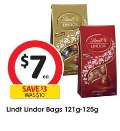 Lindt - Lindor Bags 121g-125g offers at $7 in Coles