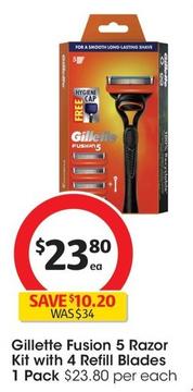 Gillette - Fusion 5 Razor Kit With 4 Refill Blades 1 Pack offers at $23.8 in Coles