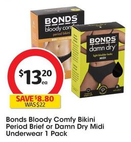 Bonds - Bloody Comfy Bikini Period Brief 1 Pack offers at $13.2 in Coles