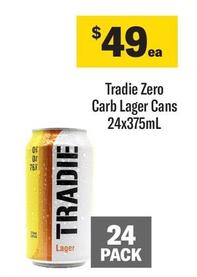 Tradie - Zero Carb Lager Cans 24x375ml offers at $49 in Coles