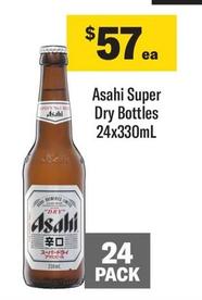 Asahi - Super Dry Bottles 24x330ml offers at $57 in Coles
