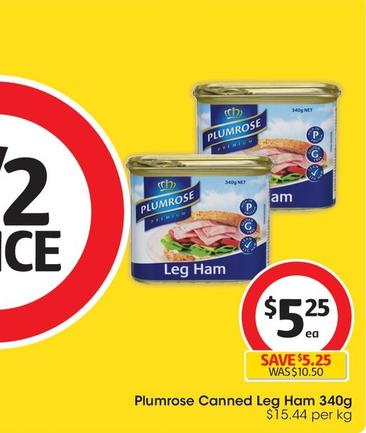 Plumrose - Canned Leg Ham 340g offers at $5.25 in Coles