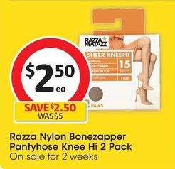 Razza - Nylon Bonezapper Pantyhose Knee Hi 2 Pack offers at $2.5 in Coles