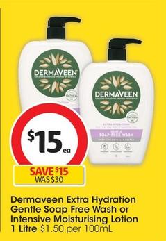 Dermaveen - Extra Hydration Gentle Soap Free Wash 1 Litre  offers at $15 in Coles