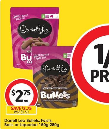 Darrell Lea - Bullets 150g-280g offers at $2.75 in Coles