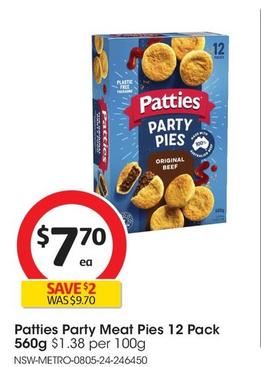Patties - Party Meat Pies 12 Pack 560g offers at $7.7 in Coles