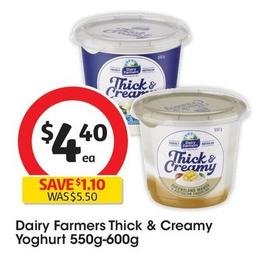 Dairy Farmers - Thick & Creamy Yoghurt 550g-600g offers at $4.4 in Coles
