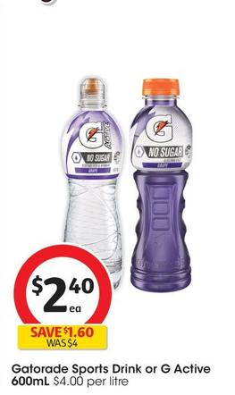 Gatorade - Sports Drink 600ml offers at $2.4 in Coles