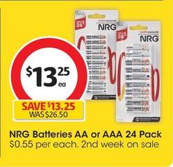 Nrg - Batteries Aa 24 Pack offers at $13.25 in Coles