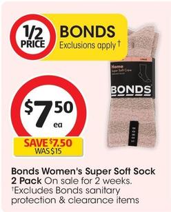 Bonds - Women's Super Soft Sock 2 Pack offers at $7.5 in Coles