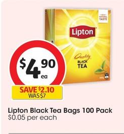 Lipton - Black Tea Bags 100 Pack offers at $4.9 in Coles
