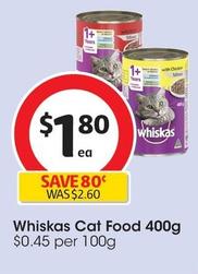 Whiskas - Cat Food 400g offers at $1.8 in Coles