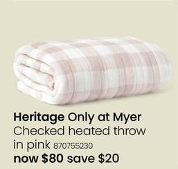 Heritage - Checked Heated Throw in Pink offers at $80 in Myer