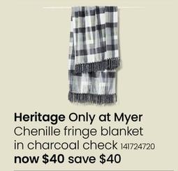 Heritage - Chenille Fringe Blanket in Charcoal Check offers at $40 in Myer
