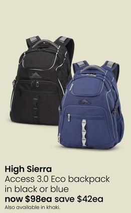 High Sierra - Access 3.0 Eco Backpack in Black offers at $98 in Myer