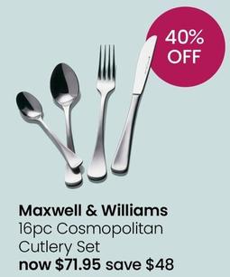 Maxwell & Williams - 16pc Cosmopolitan Cutlery Set offers at $71.95 in Myer
