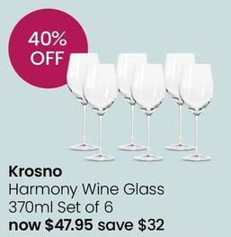 Krosno - Harmony Wine Glass 370ml Set of 6 offers at $47.95 in Myer