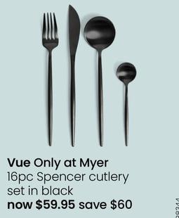 Vue - 16pc Spencer Cutlery Set in Black offers at $59.95 in Myer