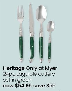 Heritage - 24pc Laguiole Cutlery Set in Green offers at $54.95 in Myer